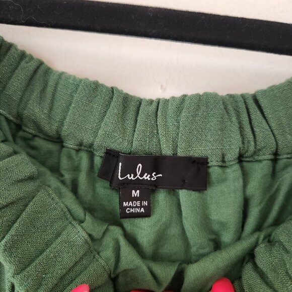 NWT Lulus Al Fresco Evenings Off the Shoulder Green Shift Dress Boho Women's M - Picture 6 of 7